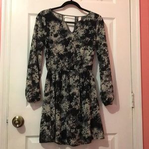 Flowy Black and White Floral Print Dress
